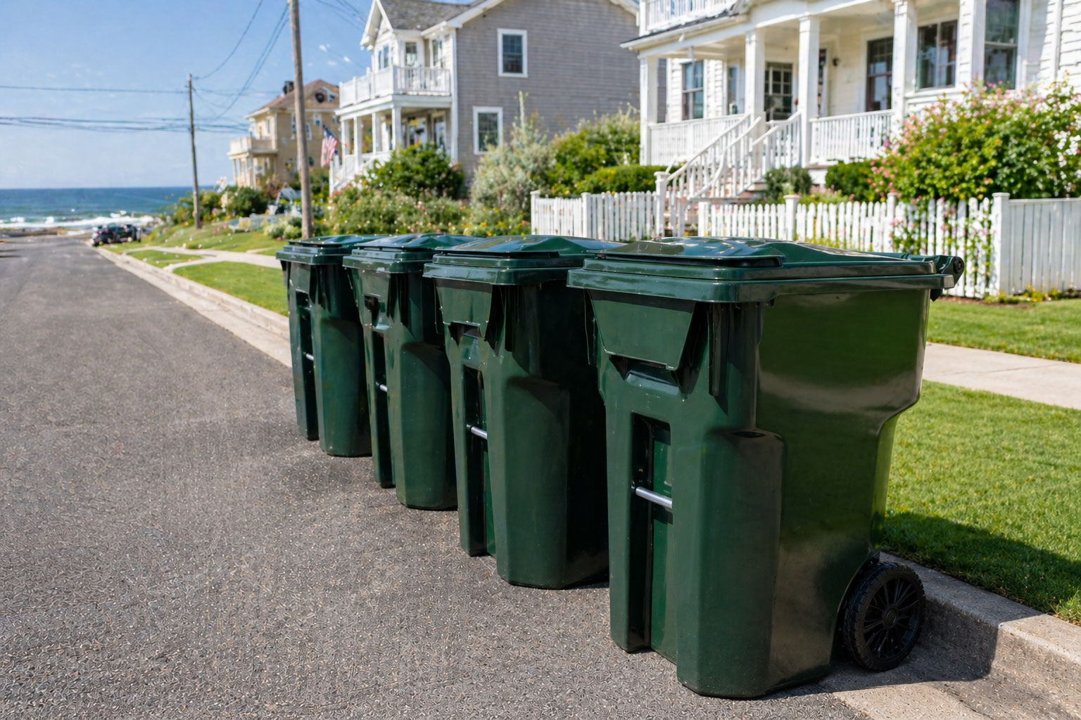 Clean residential trash bins after curbside bin cleaning in Hampton Beach NH