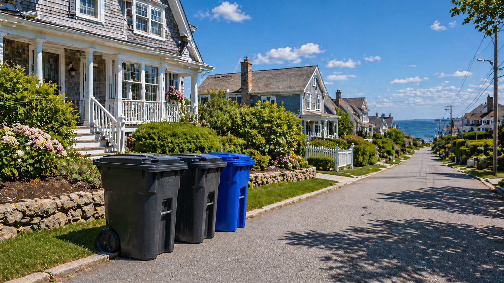 Clean trash bins in a coastal New Hampshire neighborhood